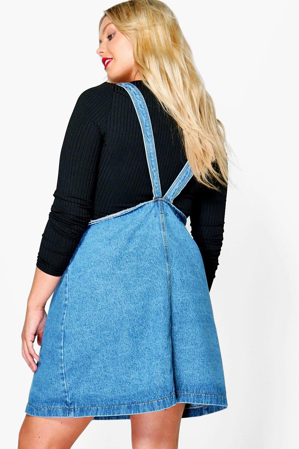 Denim zip pinafore dress clearance